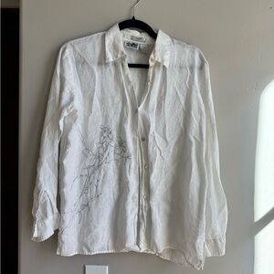 Edward 100% Irish Linen White Button Up Cottagecore Long Sleeve shirt size M